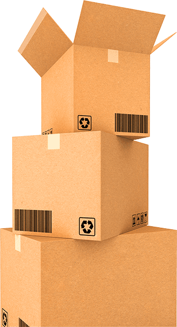 Stacked cardboard moving boxes